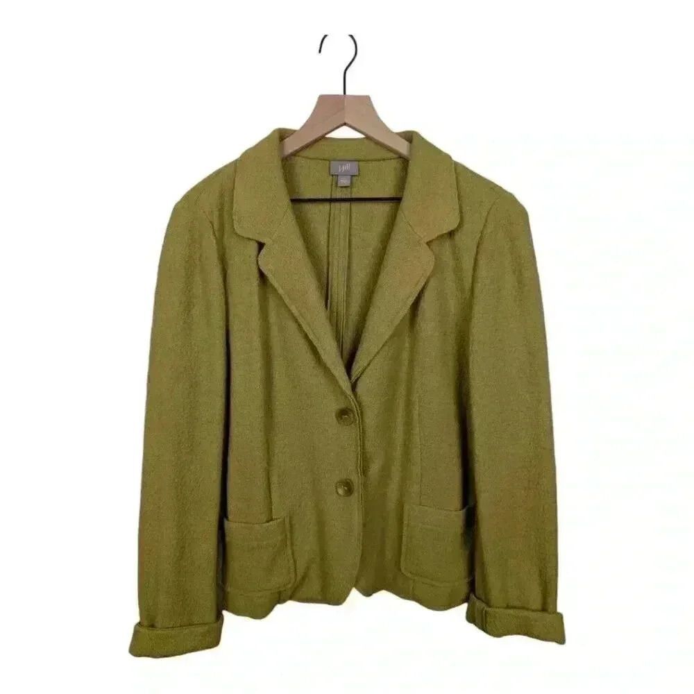 J Jill Blazer Womens Large, Sage / Olive Green Wool Blend Decorative Buttons